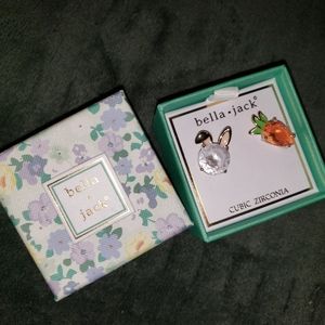 Bella Jack Bunny & Carrot Stud Earrings NIB Easter Cubic Zirconia